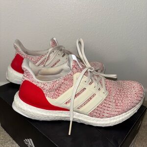 Women’s Adidas UltraBoost Red and White Sneakers